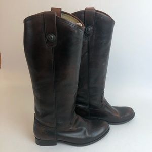 Frye Cognac Melissa Button Tall Leather Boots